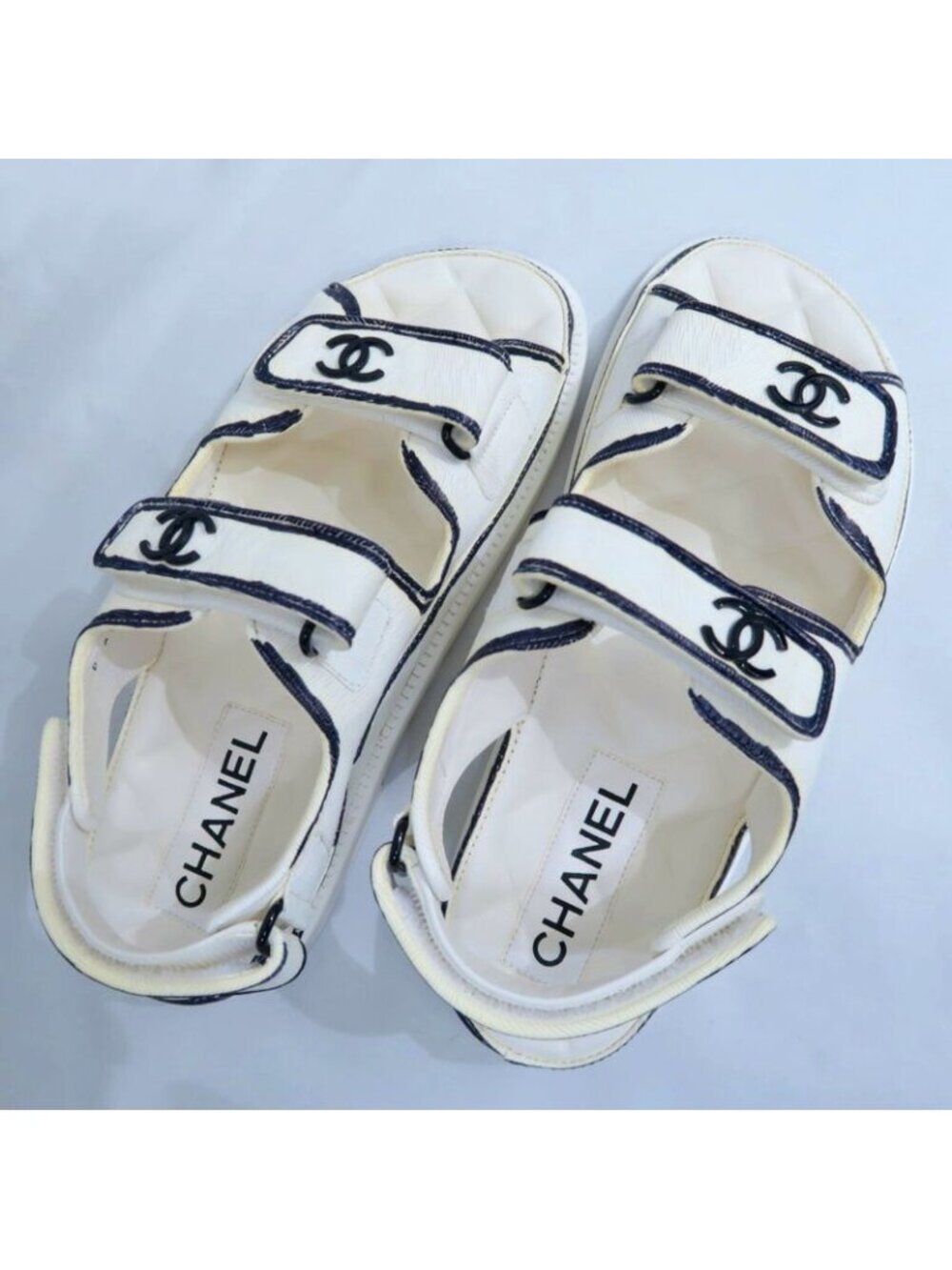 Chanel Velcro Comfort Sandals CC Mark Off White Black 38C - Picture 7 of 10